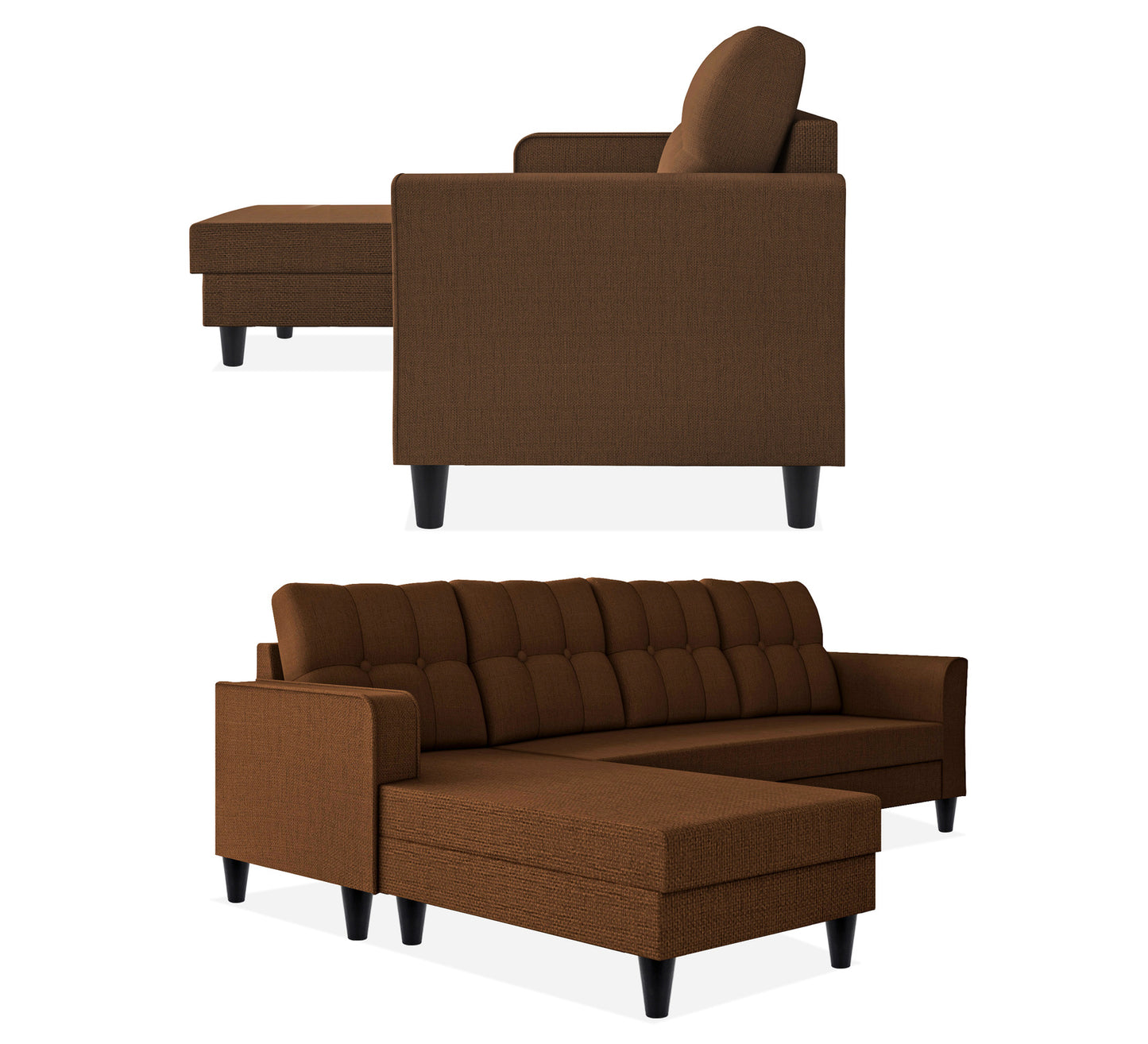 Adorn India Maddox Tufted L Shape 5 Seater Sofa Set LHS (Brown) (3 Year Warranty)