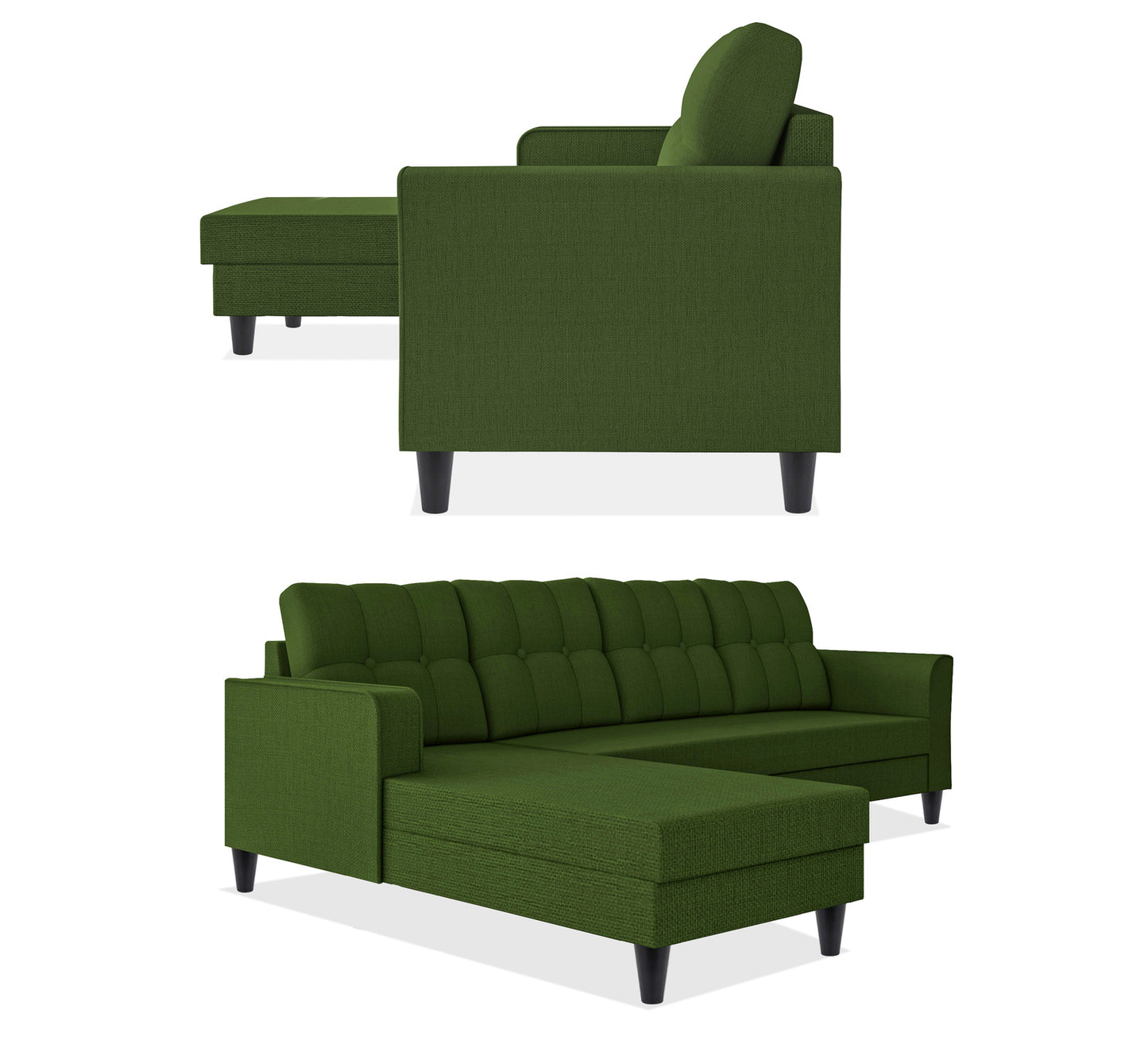 Adorn India Maddox Tufted L Shape 6 Seater Sofa Set LHS (Green) (3 Year Warranty)
