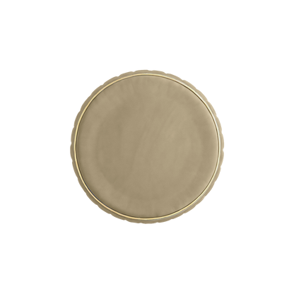 Adorn India Olivia Round 1 Seater Ottoman Pouffe Striped Pattern with Velvet Suede Fabric (Beige)