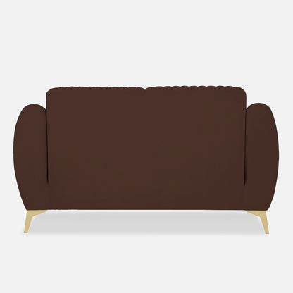 Adorn India Premium Valentino 2 Seater Sofa | Velvet Suede Fabric | 3-Year Warranty | Color Brown with Golden Legs & Striped Pattern Cushion