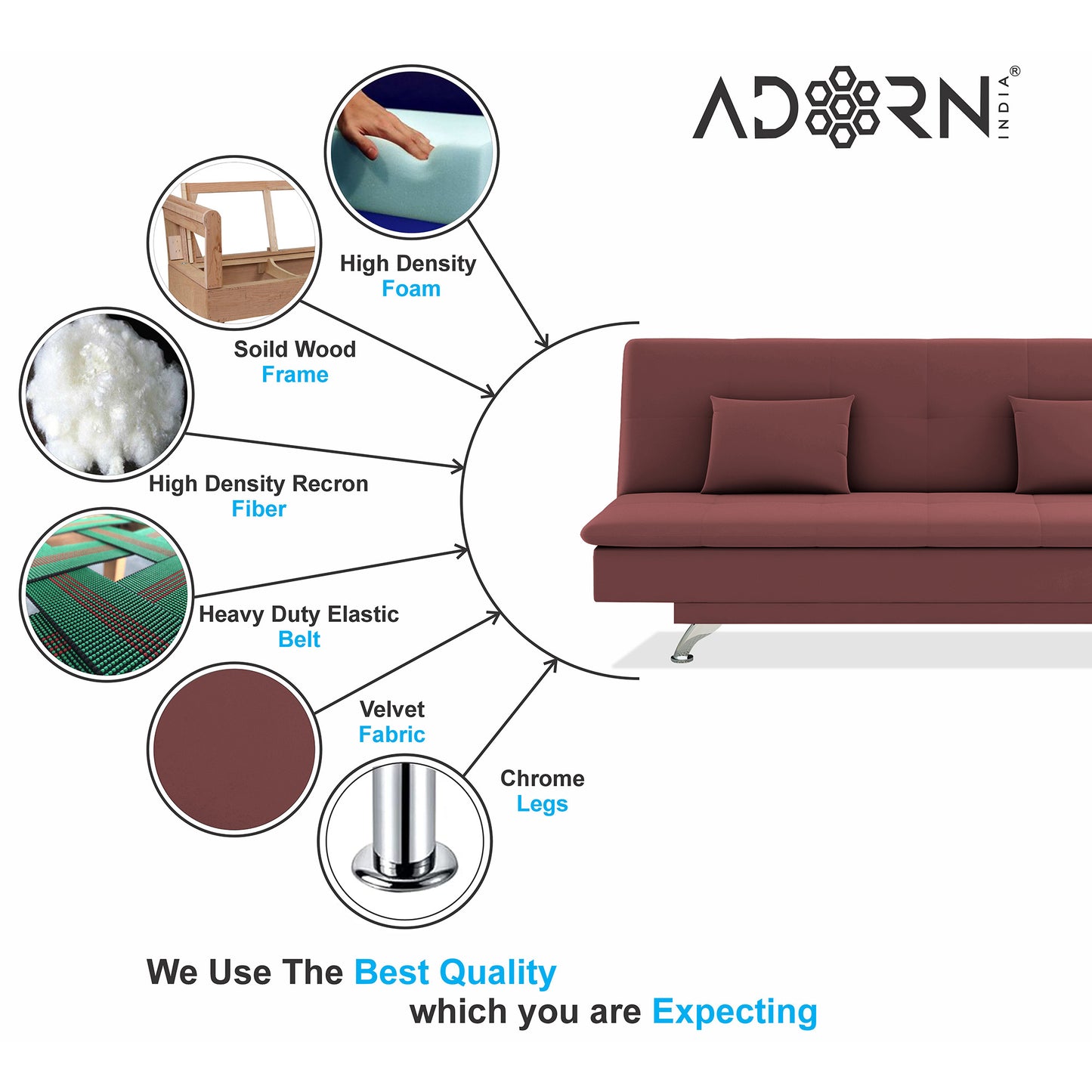 Adorn India A New Aspen 3 Seater Sofa Cum Bed 4X6