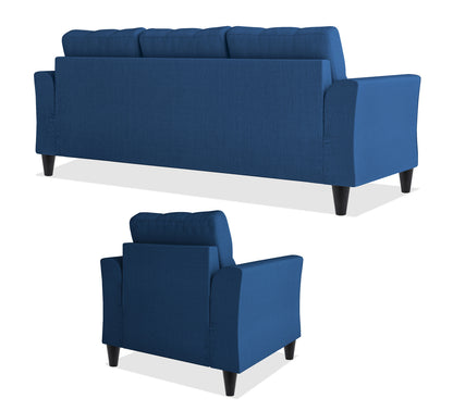 Adorn India Maddox Tufted 3-1-1 5 Seater Wood Sofa Set (Blue) (3 Year Warranty)