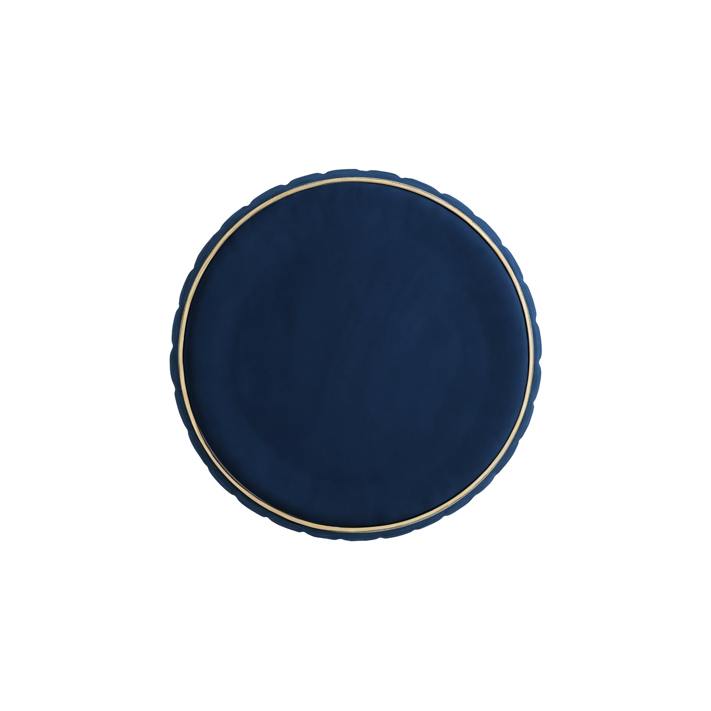 Adorn India Olivia Round 1 Seater Ottoman Pouffe Striped Pattern with Velvet Suede Fabric (Blue)