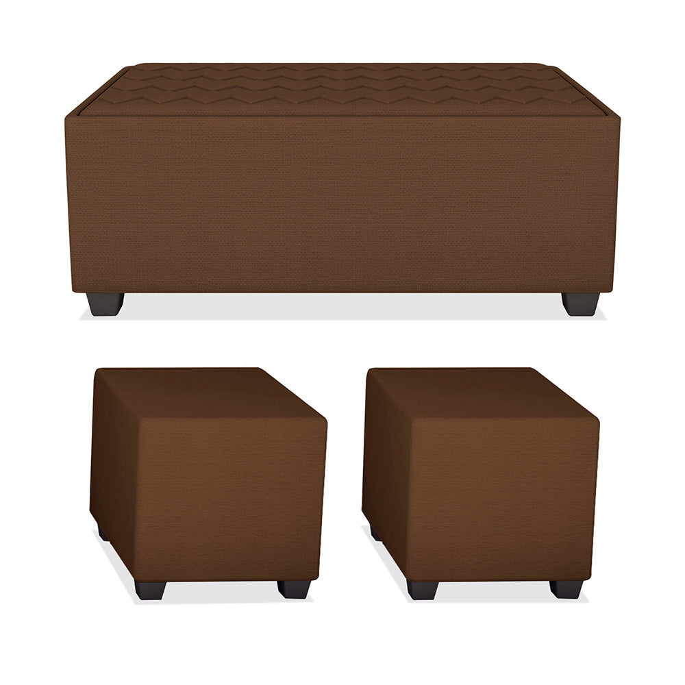Adorn India Darcy L Shape 8 Seater Sofa Set with Center Table and 2 Ottoman Puffy (LHS) (Brown) (3 Year Warranty)