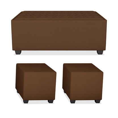 Adorn India Darcy L Shape 8 Seater Sofa Set with Center Table and 2 Ottoman Puffy (LHS) (Brown) (3 Year Warranty)