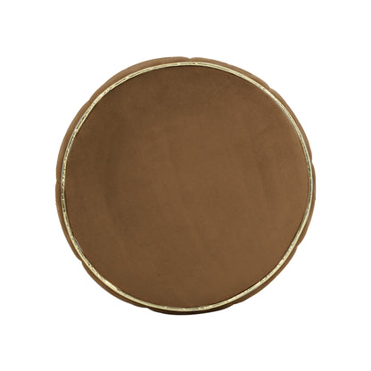 Adorn India Macolm Round 1 Seater Ottoman Pouffe Tufted Pattern with Velvet Suede Fabric (Brown)