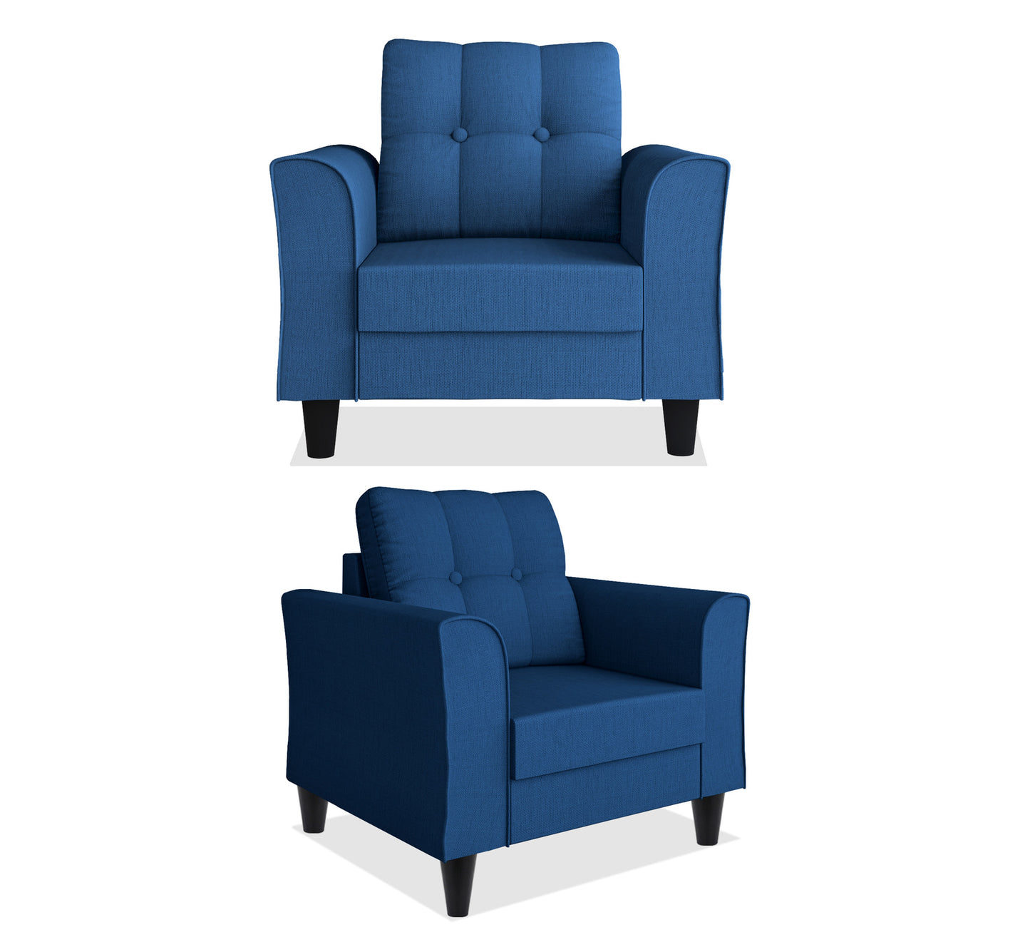Adorn India Maddox Tufted 3+2+1 6 Seater Sofa Set (Blue) (3 Year Warranty)