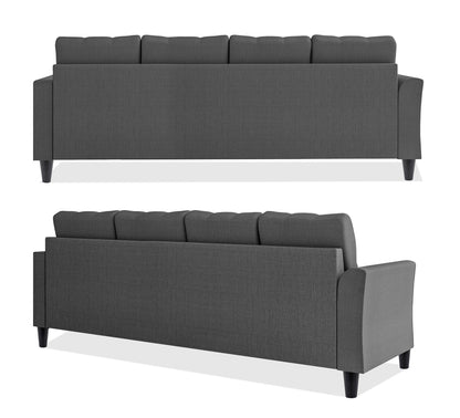 Adorn India Maddox Tufted L Shape 5 Seater Sofa Chenille Sofa Set RHS (Grey) (3 Year Warranty)