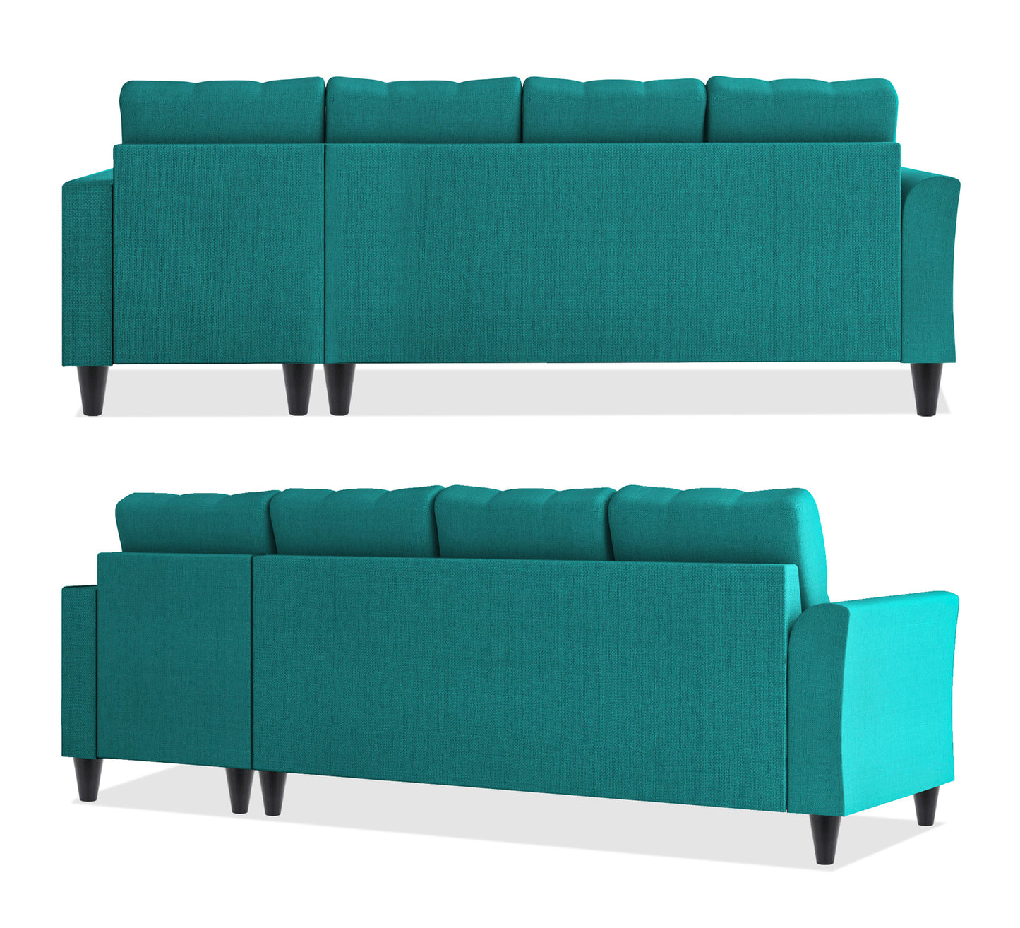 Adorn India Maddox Tufted L Shape 5 Seater Sofa Wood Sofa Set RHS (Aqua Blue) (3 Year Warranty)