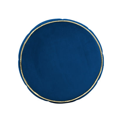 Adorn India Macolm Round 1 Seater Ottoman Pouffe Tufted Pattern with Velvet Suede Fabric (Blue)