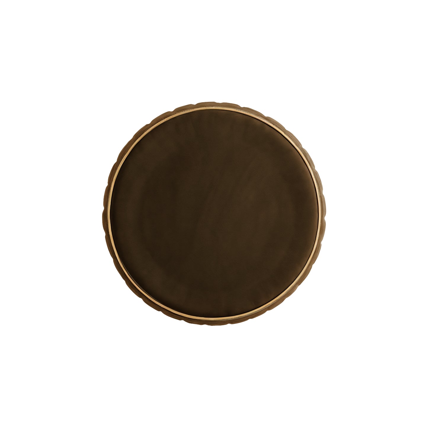 Adorn India Olivia Round 1 Seater Ottoman Pouffe Striped Pattern with Velvet Suede Fabric (Brown)