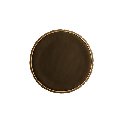 Adorn India Olivia Round 1 Seater Ottoman Pouffe Striped Pattern with Velvet Suede Fabric (Brown)