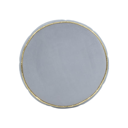 Adorn India Macolm Round 1 Seater Ottoman Pouffe Tufted Pattern with Velvet Suede Fabric (Grey)