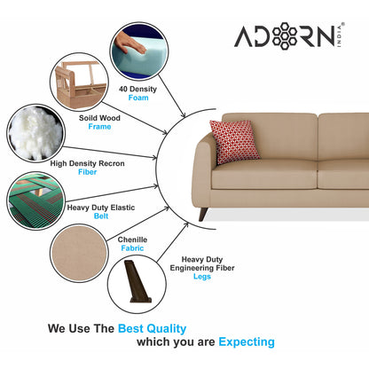 Adorn India Harlem 3 Seater Sofa (Beige) (3 Year Warranty)