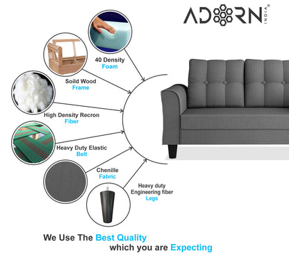Adorn India Maddox Tufted 2 Seater Sofa (Grey) (3 Year Warranty)