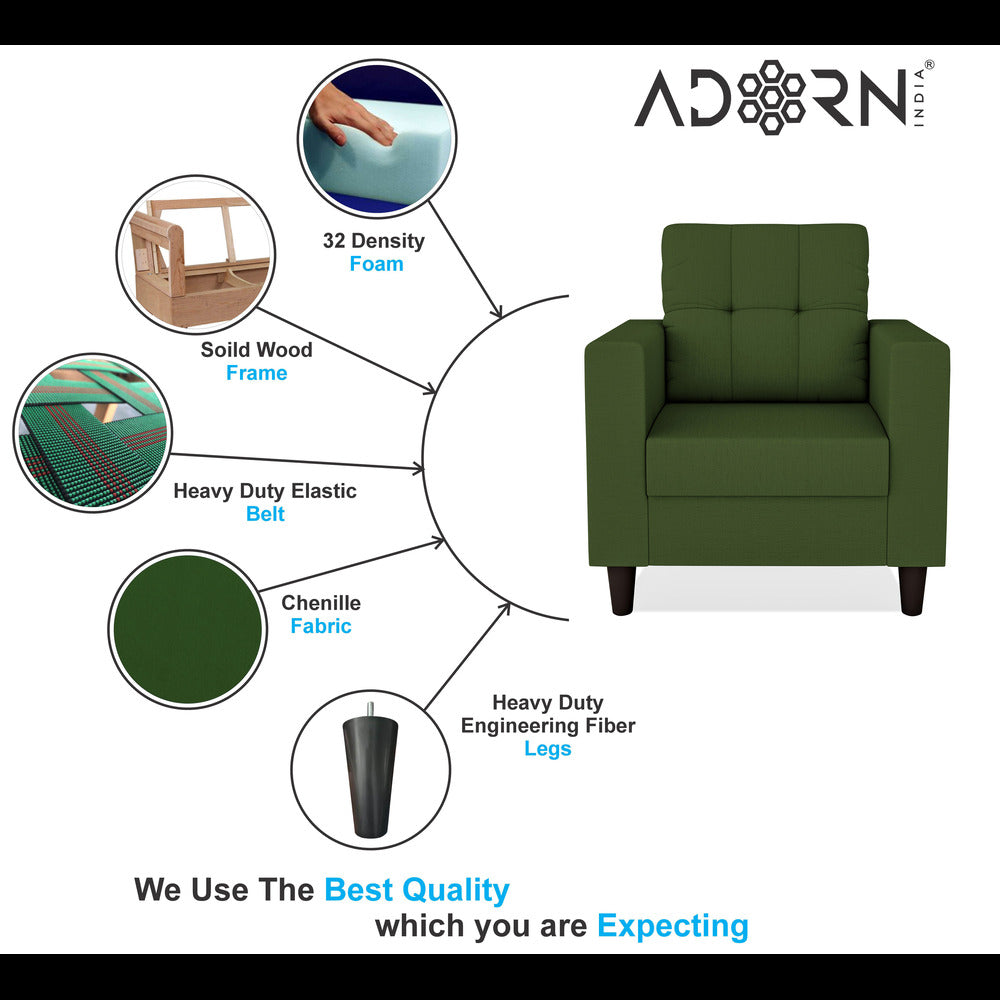 Adorn India Darcy 1 Seater Sofa (Green) (3 Year Warranty)