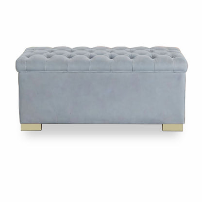 Adorn India Falcon Tufted 2 Seater Storage Ottoman Pouffe with Velvet Suede Fabric (Grey)
