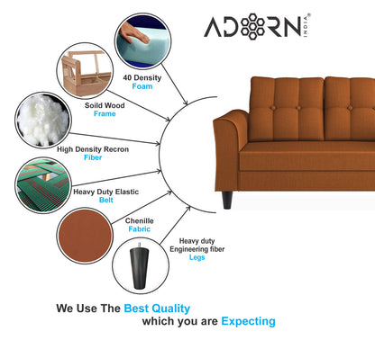 Adorn India Maddox Tufted L Shape 5 Seater Sofa Set RHS (Rust) (3 Year Warranty)