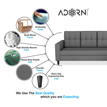Adorn India Darcy L Shape 6 Seater Sofa Set (LHS) (Grey) (3 Year Warranty)