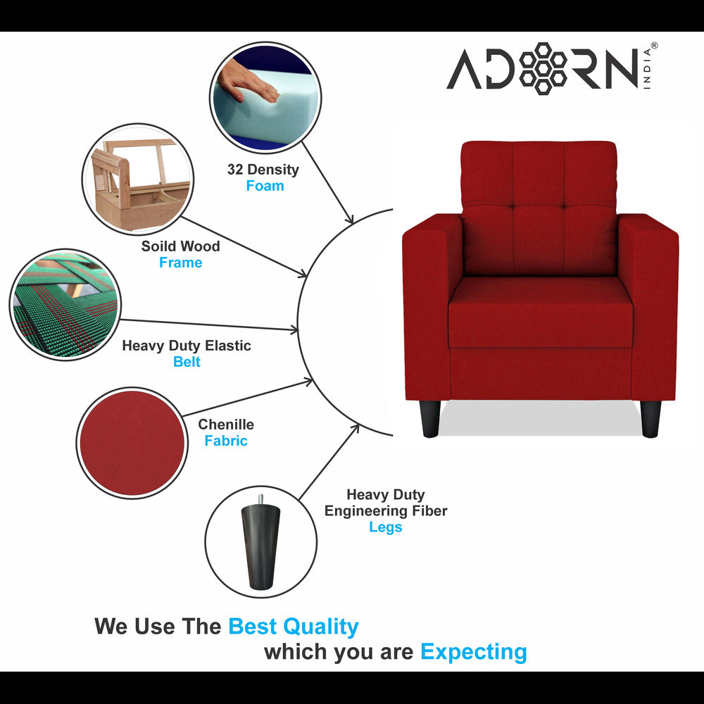 Adorn India Darcy 1 Seater Sofa (Red) (3 Year Warranty)