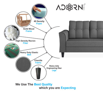 Adorn India Maddox Tufted L Shape 6 Seater Sofa Set RHS (Grey) (3 Year Warranty)