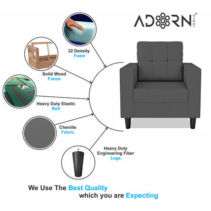 Adorn India Darcy 1 Seater Sofa (Beige) (3 Year Warranty)