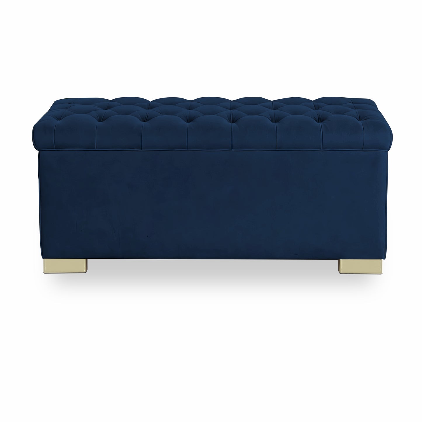 Adorn India Falcon Tufted 2 Seater Storage Ottoman Pouffe with Velvet Suede Fabric (Blue)
