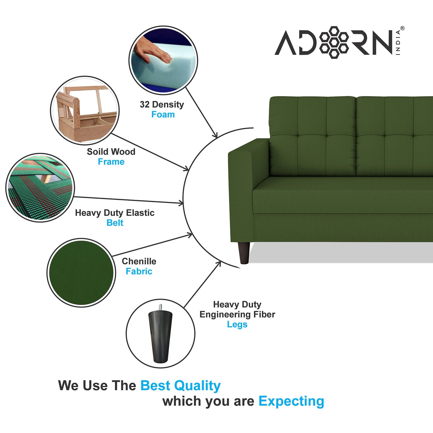 Adorn India Darcy 2 Seater Sofa (Beige) (3 Year Warranty)