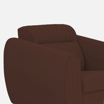 Adorn India Premium Valentino 1 Seater Sofa | Velvet Suede Fabric | 3-Year Warranty | Color Brown with Golden Legs & Striped Pattern Cushion