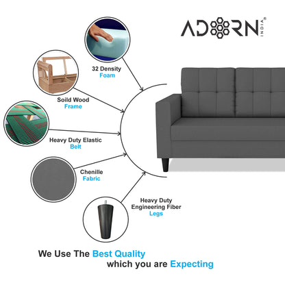Adorn India Darcy 3 Seater Sofa (Beige) (3 Year Warranty)