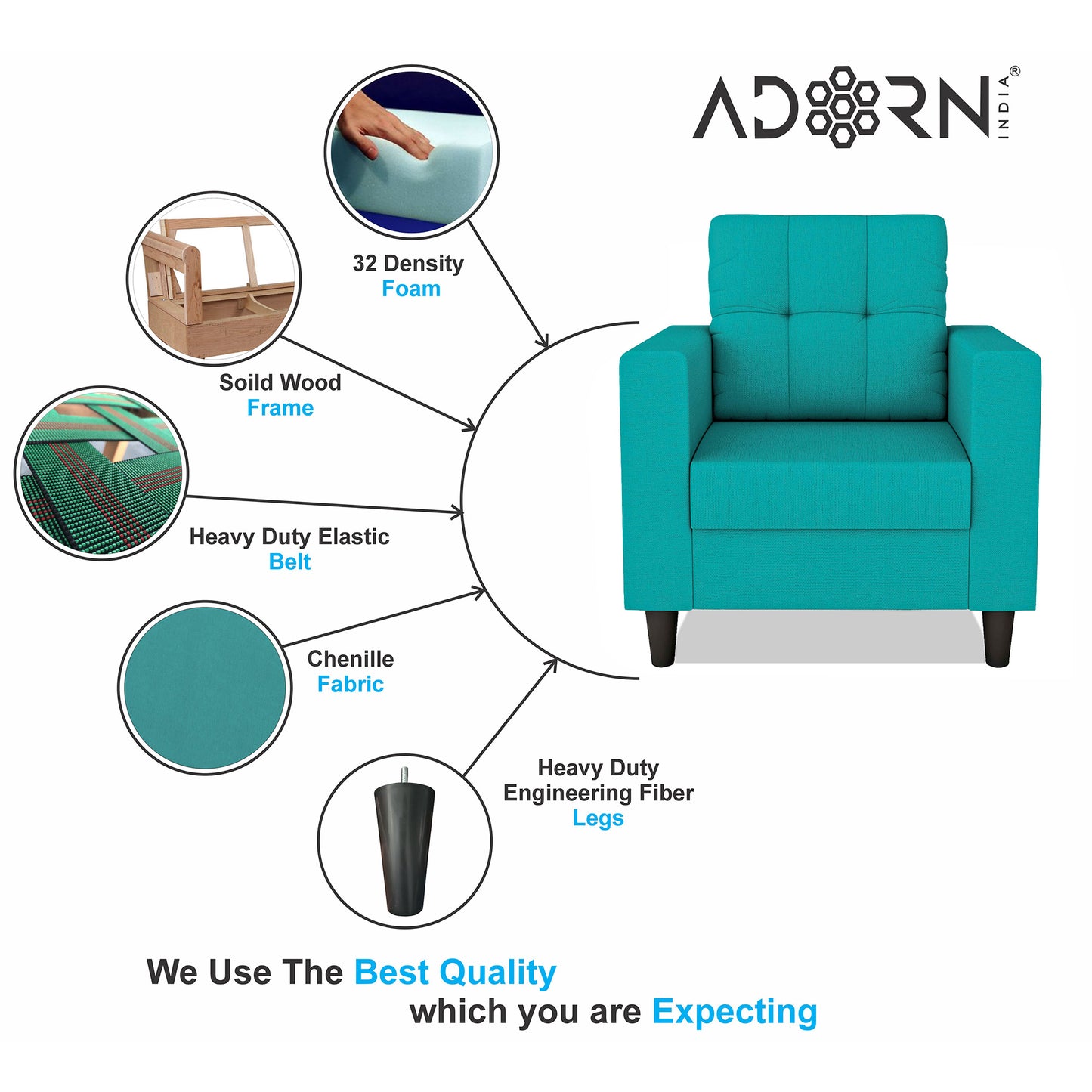 Adorn India Darcy 1 Seater Sofa (Beige) (3 Year Warranty)