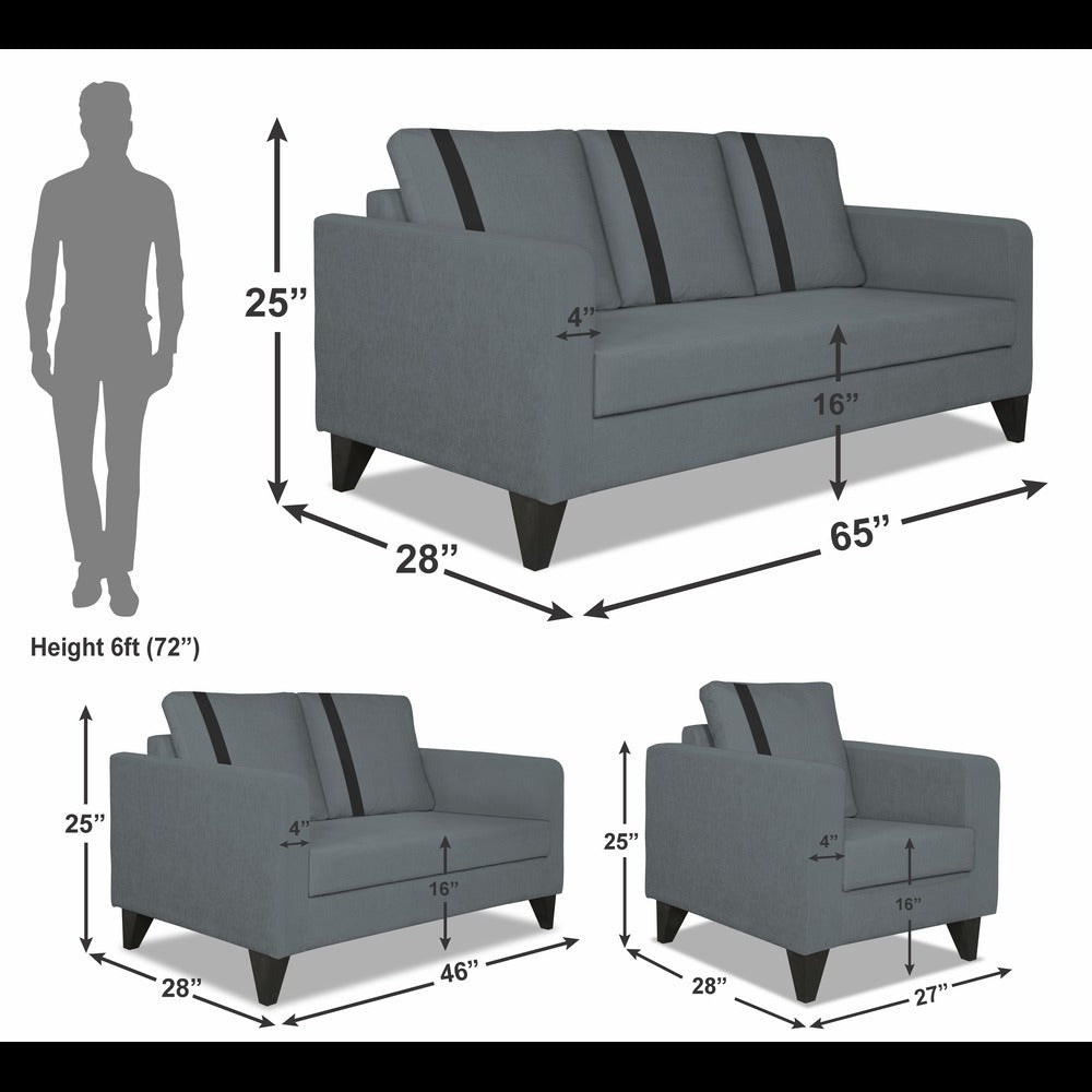 Adorn India Chandler Plus 3+2+1 6 Seater Sofa Set (Grey) (3 Year Warranty)