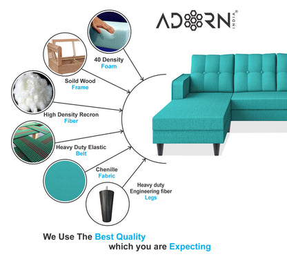 Adorn India Maddox Tufted L Shape 5 Seater Sofa Set LHS (Aqua Blue) (3 Year Warranty)