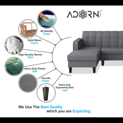 Adorn India Rio Elegant L Shape 6 Seater Sofa Set (Lhs) (Grey) (3 Year Warranty)