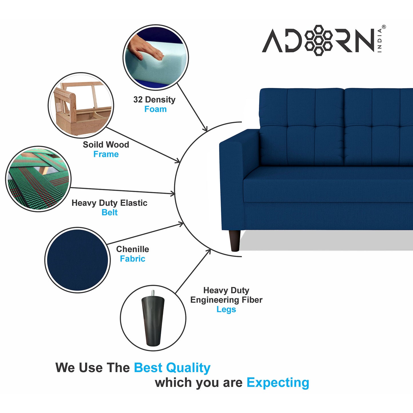 Adorn India Darcy 2 Seater Sofa (Beige) (3 Year Warranty)
