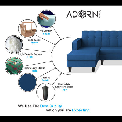 Adorn India Rio Elegant L Shape 6 Seater Sofa Set (LHS) (Blue) (3 Year Warranty)