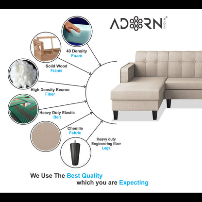 Adorn India Rio Elegant L Shape 6 Seater Sofa Set (Lhs) (Beige) (3 Year Warranty)