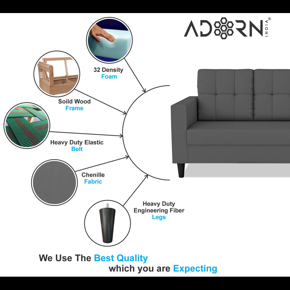 Adorn India Darcy 2 Seater Sofa (Grey) (3 Year Warranty)