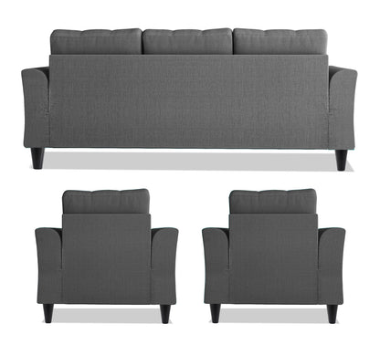 Adorn India Maddox Tufted 3-1-1 5 Seater Wood Sofa Set (Grey) (3 Year Warranty)