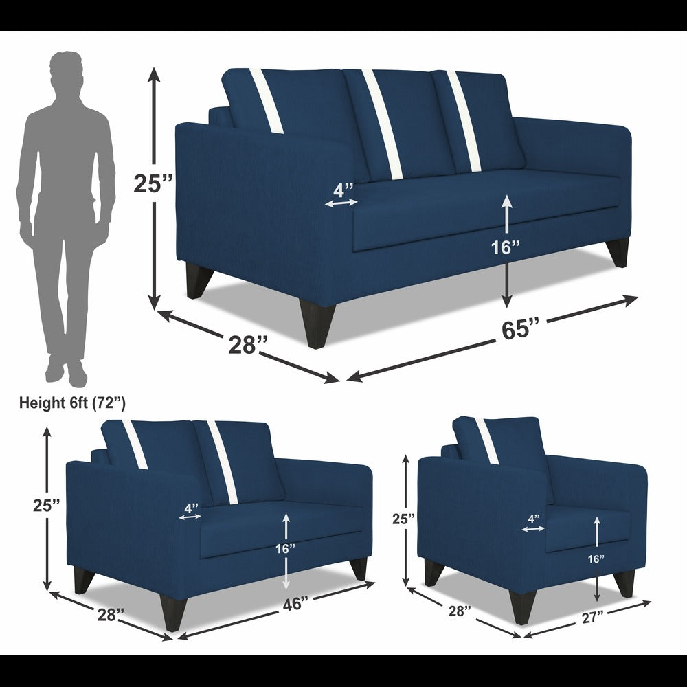 Adorn India Chandler Plus 3+2+1 6 Seater Sofa Set (Blue) (3 Year Warranty)
