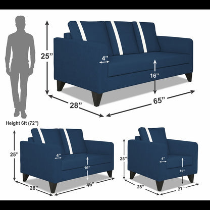 Adorn India Chandler Plus 3+2+1 6 Seater Sofa Set (Blue) (3 Year Warranty)
