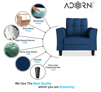 Adorn India Maddox Tufted 1 Seater Sofa (Blue) (3 Year Warranty)