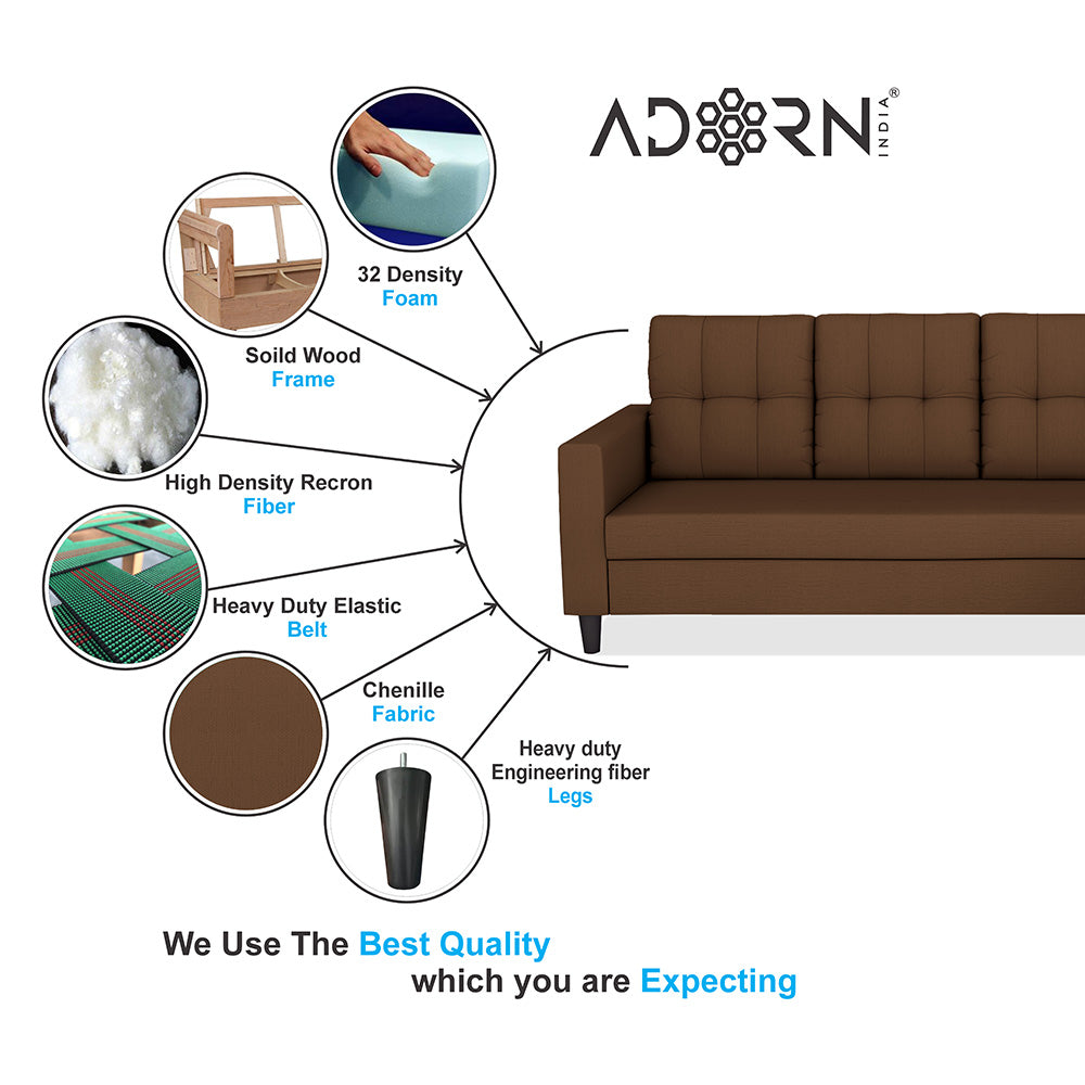 Adorn India Darcy L Shape 6 Seater Sofa Set (LHS) (Brown) (3 Year Warranty)
