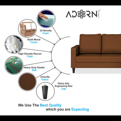 Adorn India Chandler Plain L Shape 6 Seater Sofa Set RHS (Brown) (3 Year Warranty)