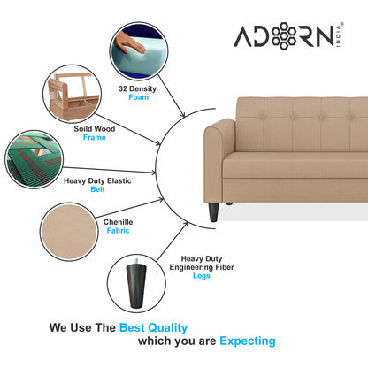 Adorn India Rio Elegant 3 Seater Sofa (Beige) (3 Year Warranty)