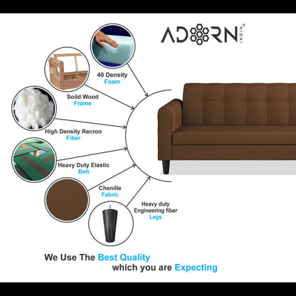 Adorn India Rio Elegant L Shape 6 Seater Sofa Set (RHS) (Brown) (3 Year Warranty)