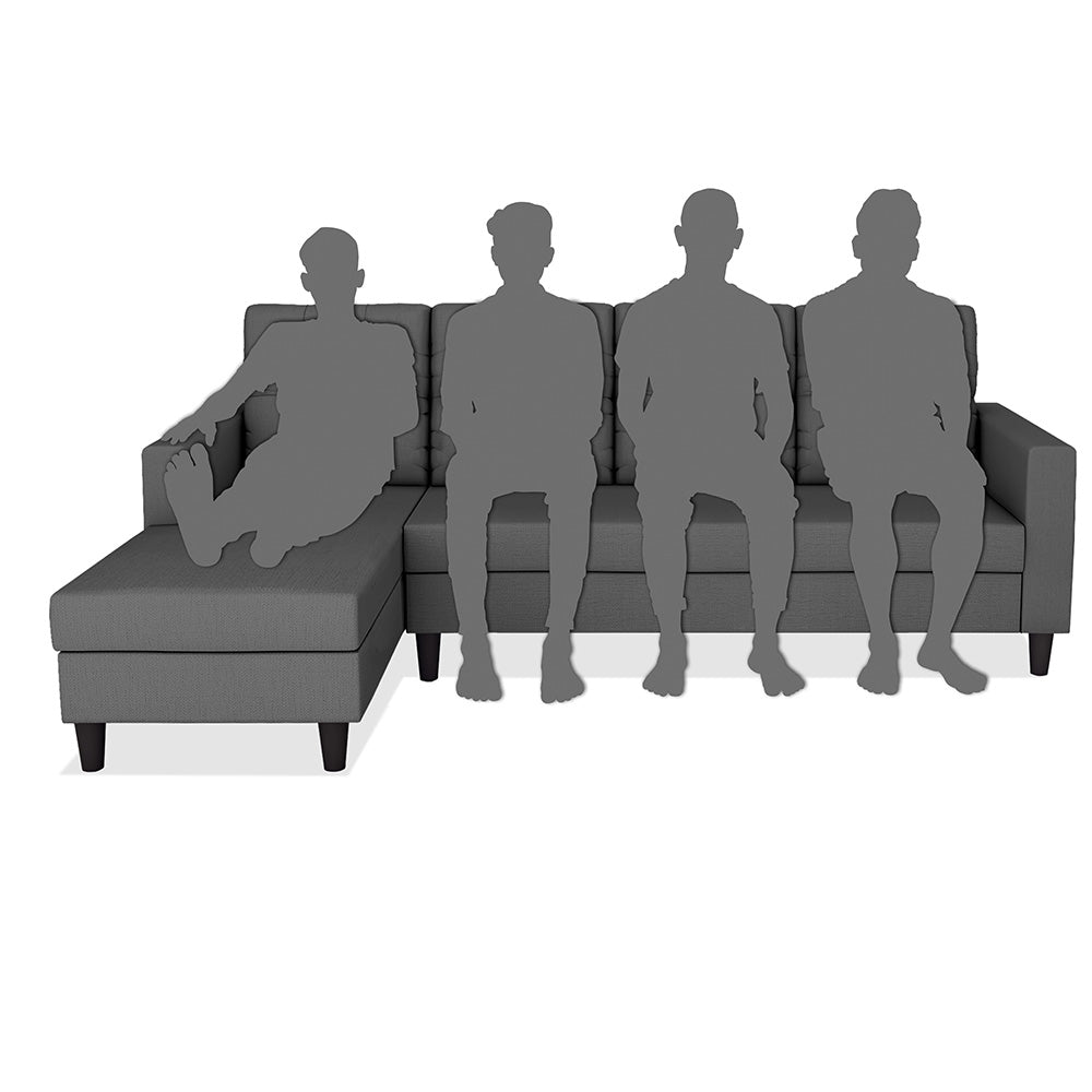 Adorn India Darcy L Shape 8 Seater Sofa Set with Center Table and 2 Ottoman Puffy (Lhs) (Grey) (3 Year Warranty)