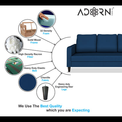 Adorn India Chandler Decent 3+2 5 Seater Sofa Set (Blue) (3 Year Warranty)
