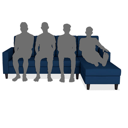Adorn India Darcy L Shape 8 Seater Sofa Set with Center Table and 2 Ottoman Puffy (RHS) (Blue) (3 Year Warranty)