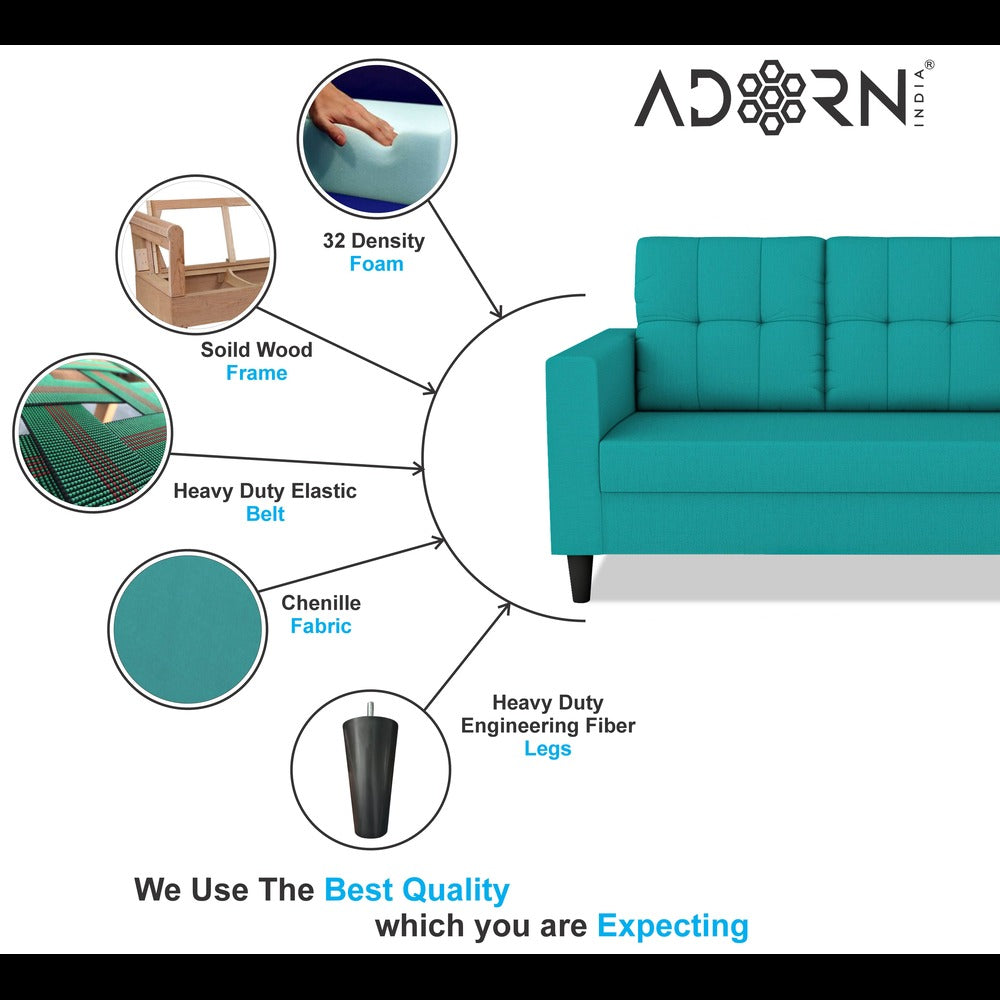 Adorn India Darcy 3+2 5 Seater Sofa Set (Aqua Blue) (3 Year Warranty)